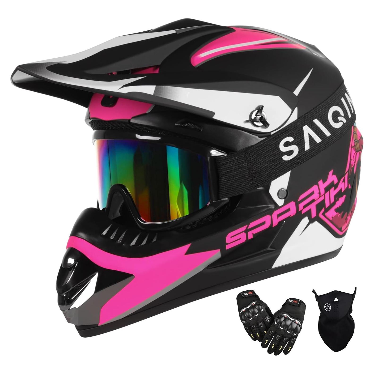 Casco de Motocross TIANDU Pequeño Azul con Gafas y Guantes