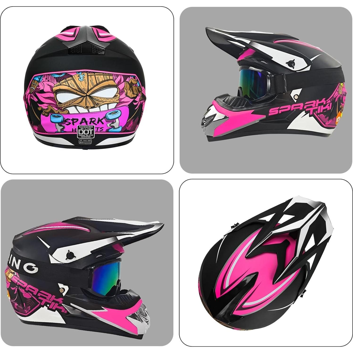 Casco de Motocross TIANDU Pequeño Azul con Gafas y Guantes