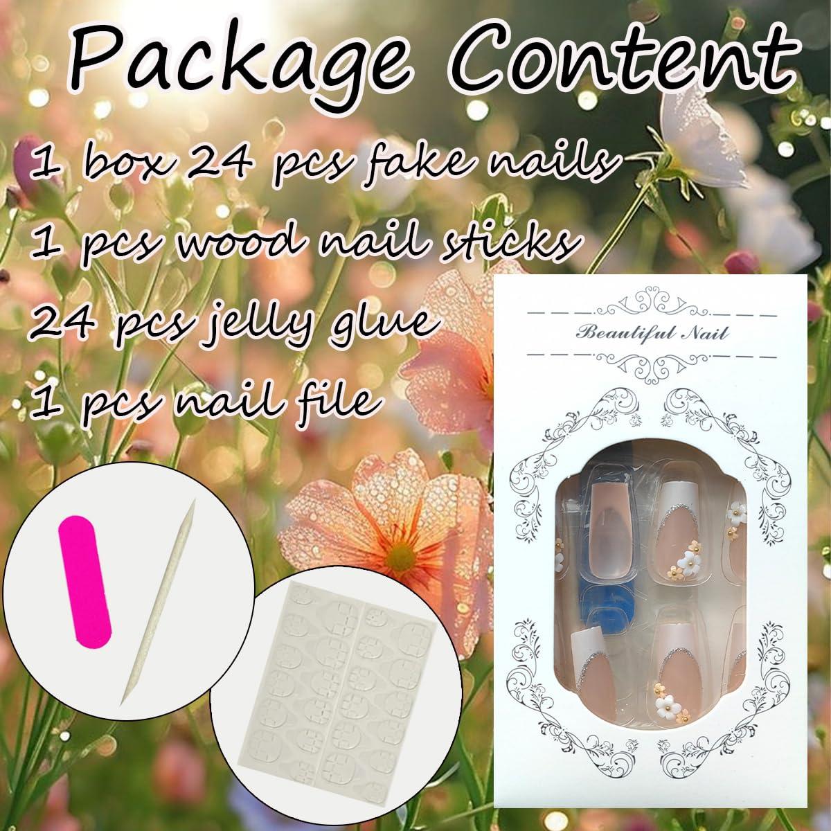 Kit de Uñas Postizas de Flores Sutaozhi - 24 Piezas