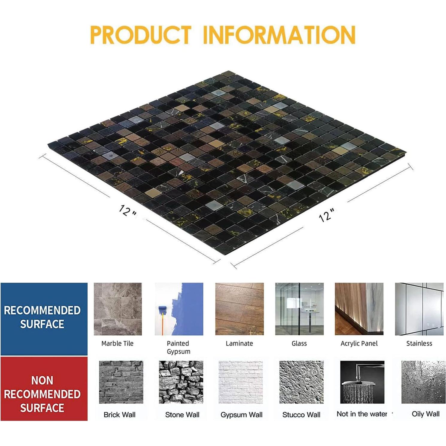 10 Hojas Azulejo Autoadhesivo Sanyeskkiy 30.48x30.48cm Gris