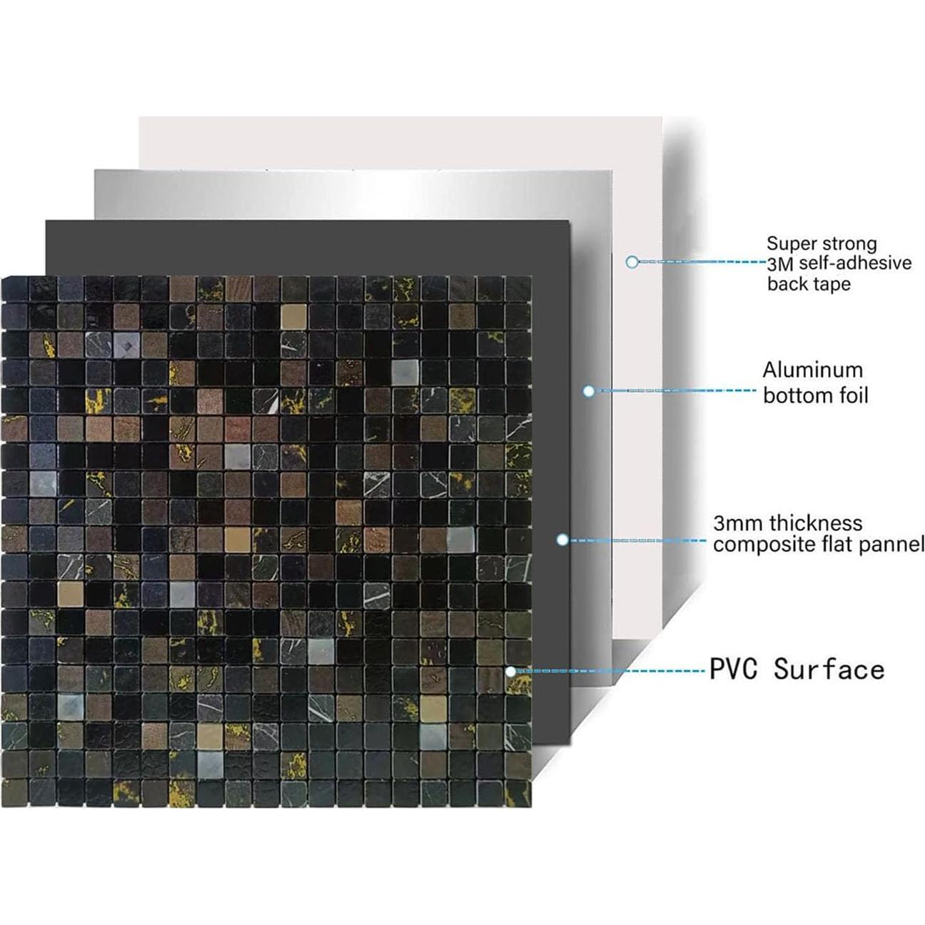 10 Hojas Azulejo Autoadhesivo Sanyeskkiy 30.48x30.48cm Gris