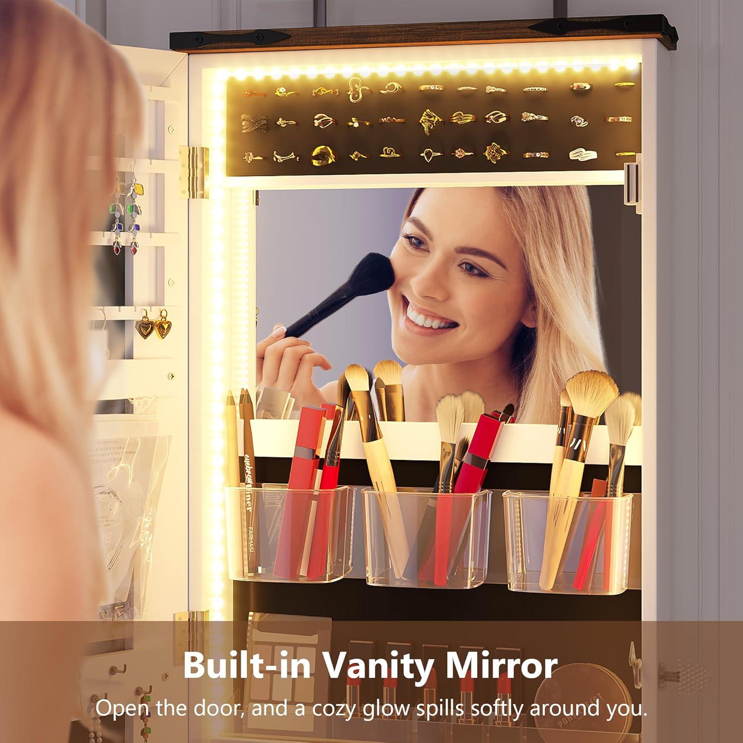 Espejo de Joyería Dystler con Luz y Cerradura 110.49 cm Blanco