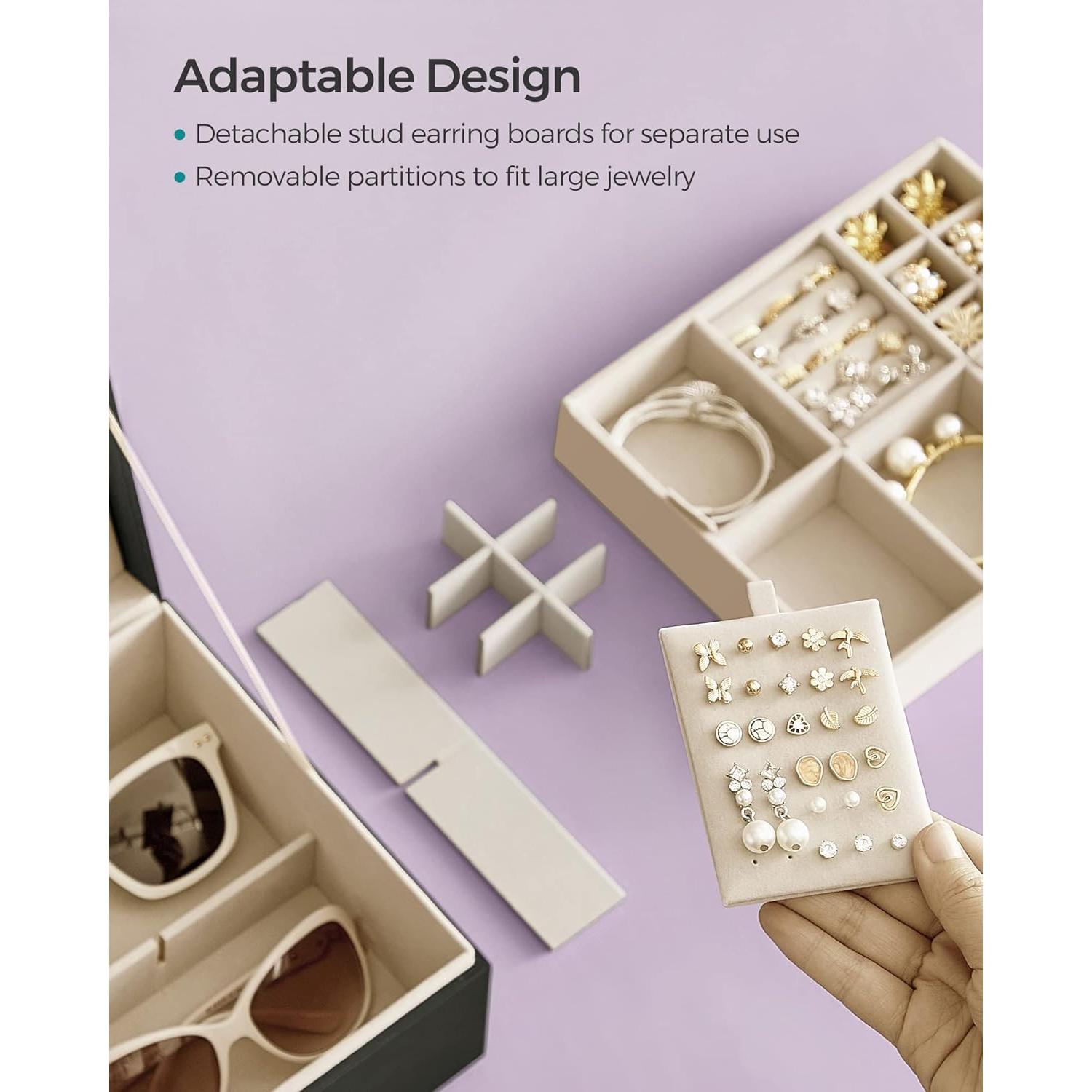 Caja de Joyería SONGMICS Negra 2 Capas con Asa Extraíble 20.5x24x11 cm