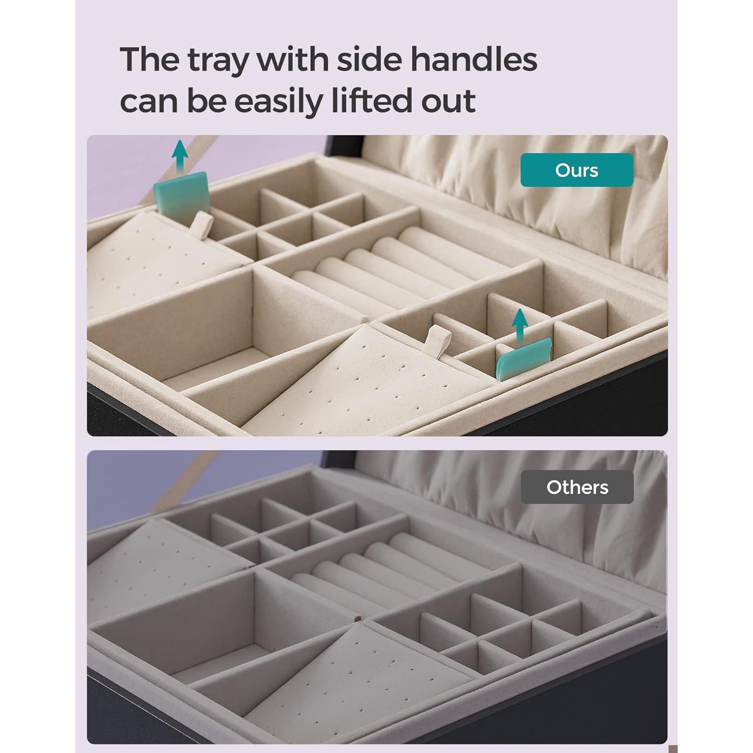 Caja de Joyería SONGMICS Negra 2 Capas con Asa Extraíble 20.5x24x11 cm