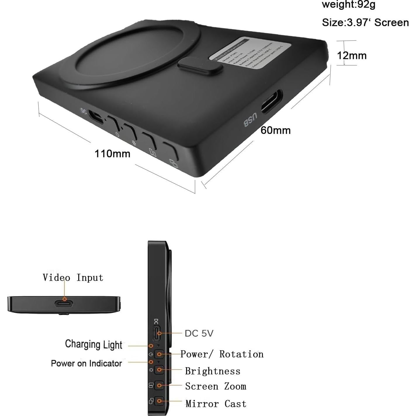 Monitor Selfie Magnético Genérico para iPhone - 10.1 cm