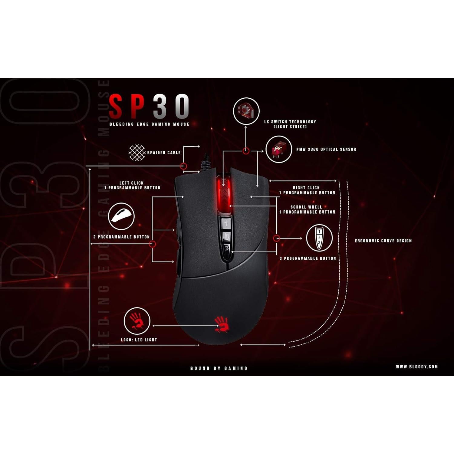 Ratón Gaming Óptico Ergonómico Bloody SP30 - 12000 DPI