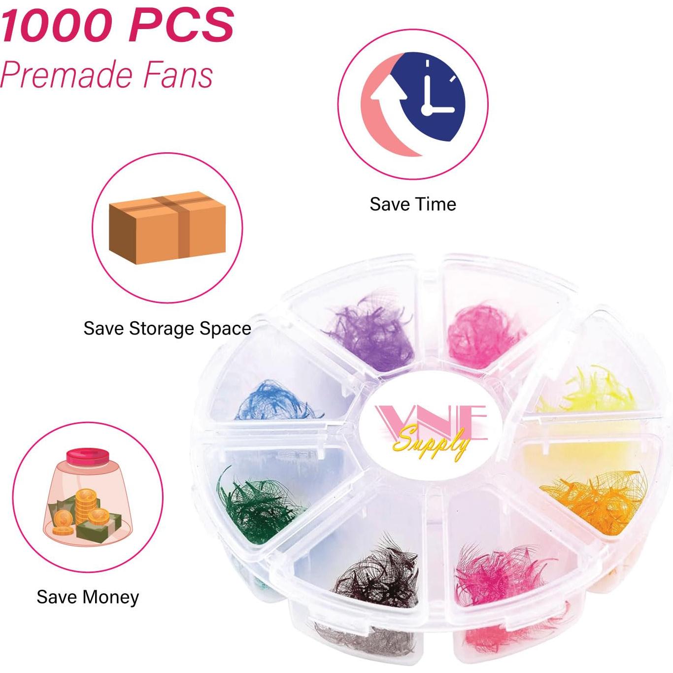 Extensiones de Pestañas Coloridas Mixtas VNE Supply 1000 pcs 12mm