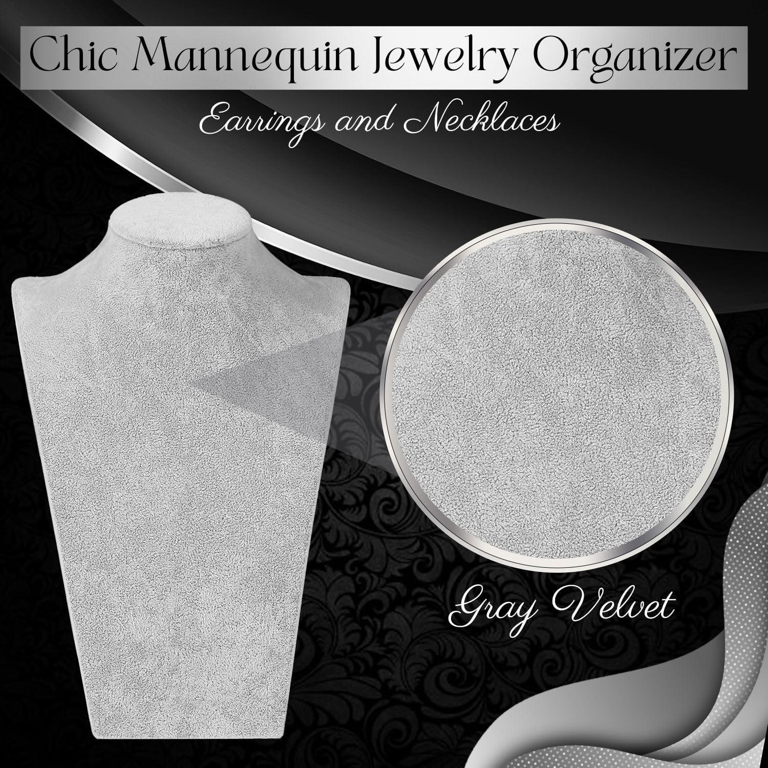 Soporte de Exhibición de Collares Flexzion Terciopelo Gris 25.4 cm