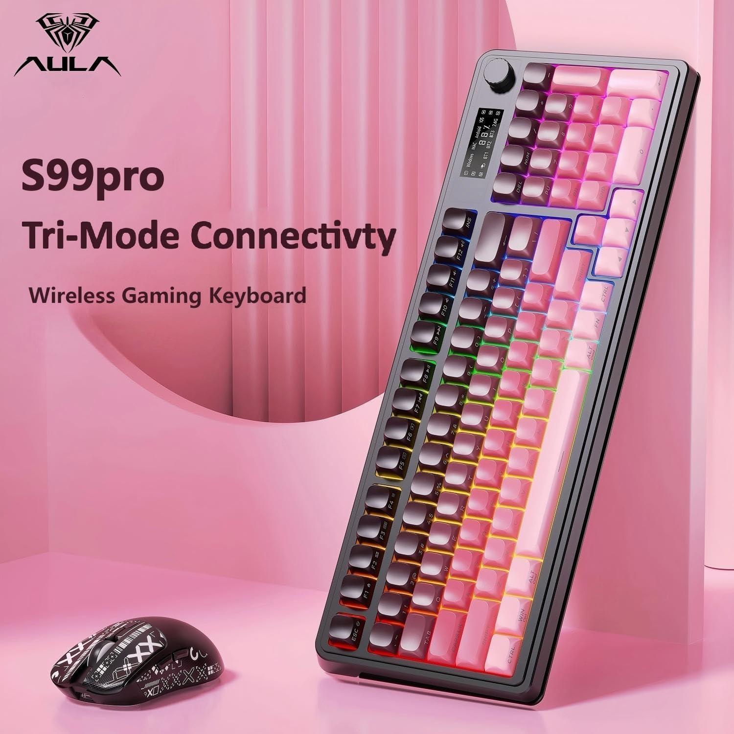 Teclado Inalámbrico AULA S99 Pro RGB Retroiluminado - Negro Rosa