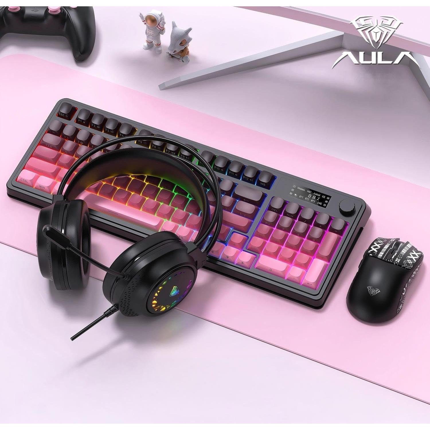 Teclado Inalámbrico AULA S99 Pro RGB Retroiluminado - Negro Rosa