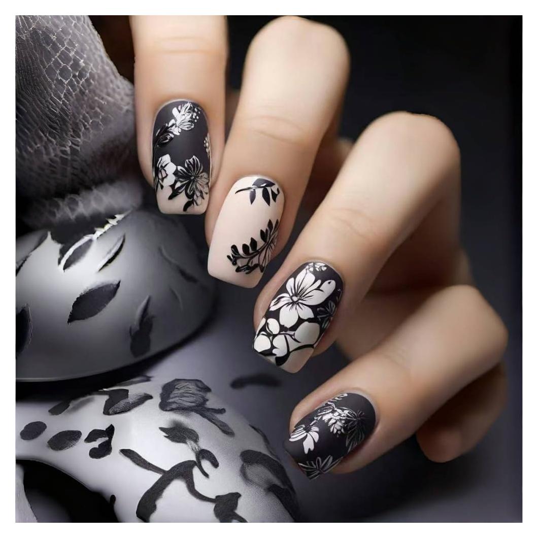 24 Uñas Postizas Acrílicas OCOUYVD Diseño Gradiente Flor