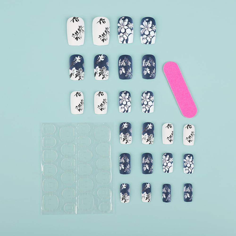 24 Uñas Postizas Acrílicas OCOUYVD Diseño Gradiente Flor