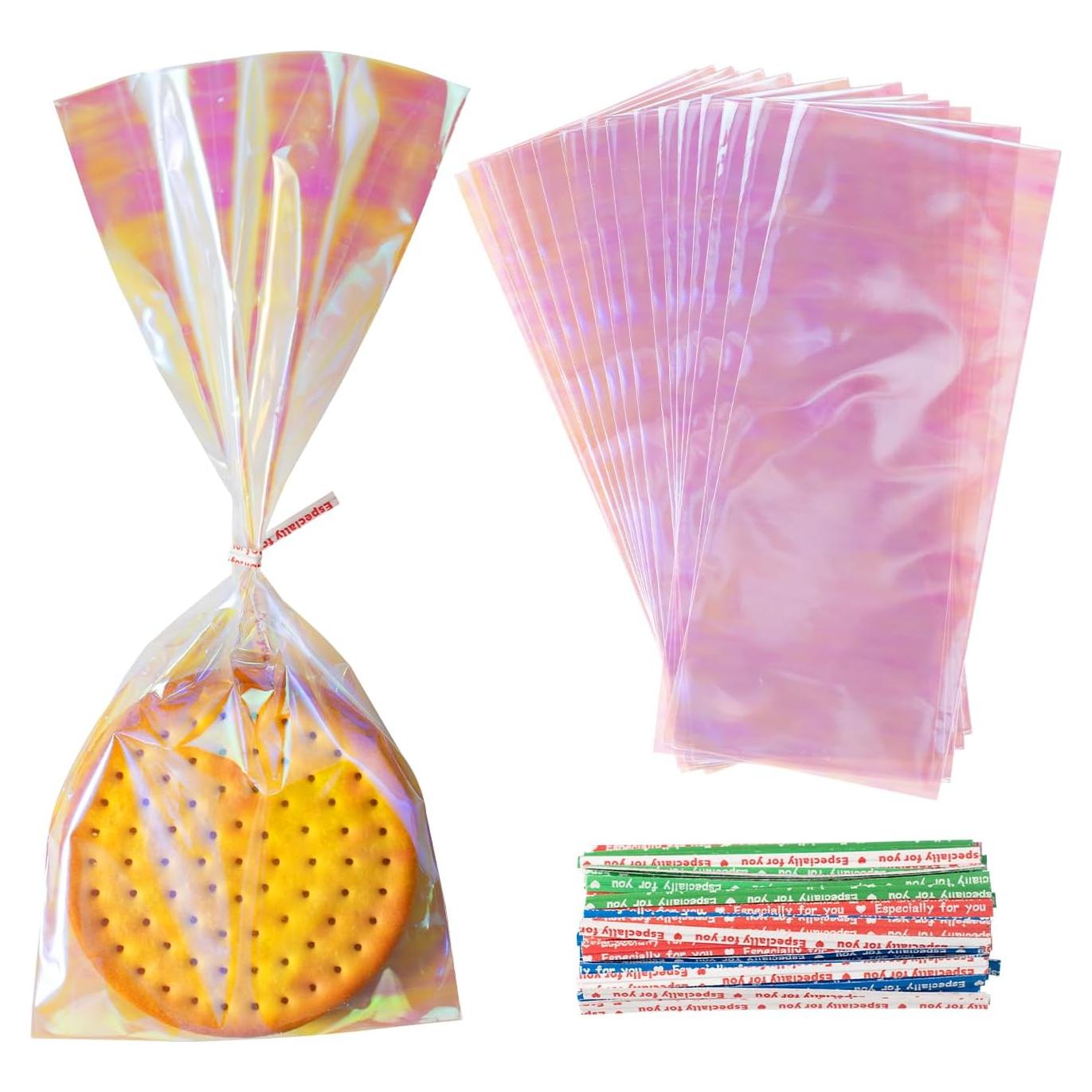 Bolsas de Regalo Transparentes QCBF 10x23 cm 100 Pcs Holográficas