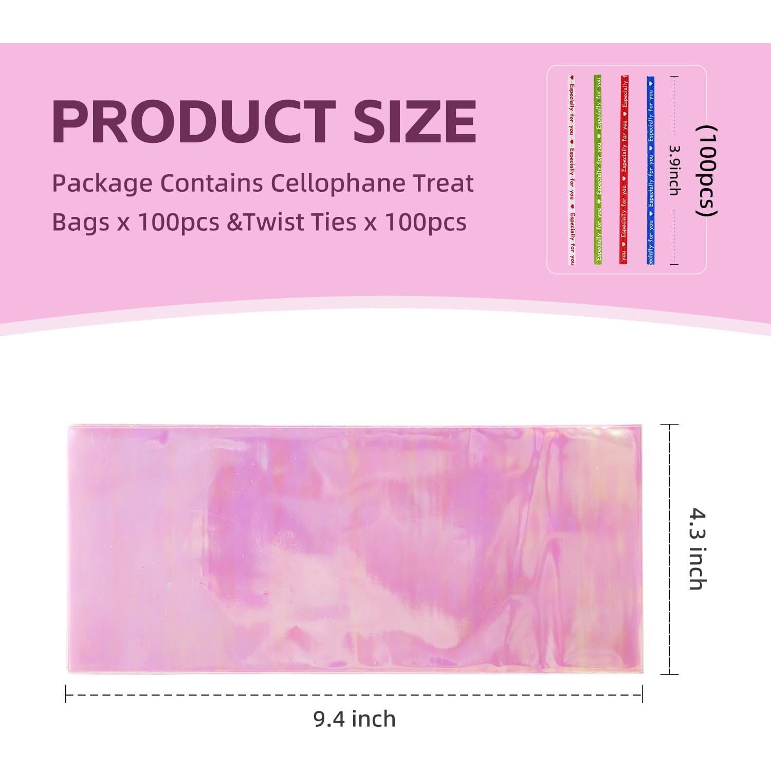 Bolsas de Regalo Transparentes QCBF 10x23 cm 100 Pcs Holográficas