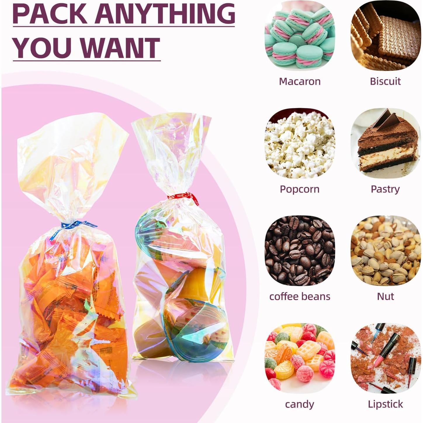 Bolsas de Regalo Transparentes QCBF 10x23 cm 100 Pcs Holográficas