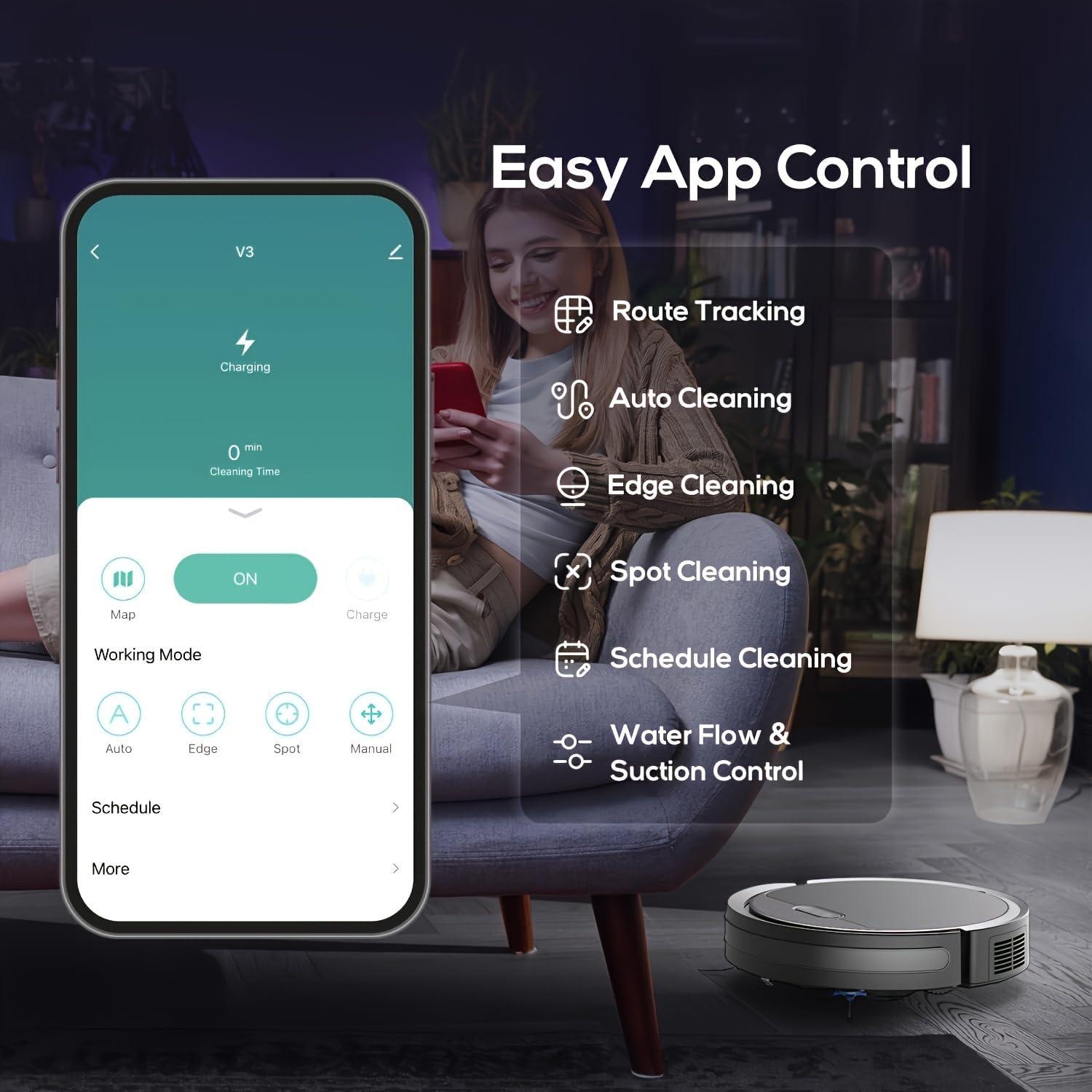 Robot Aspiradora y Mopa BSWEIT SDJ01, 4000Pa, Control App/Voz