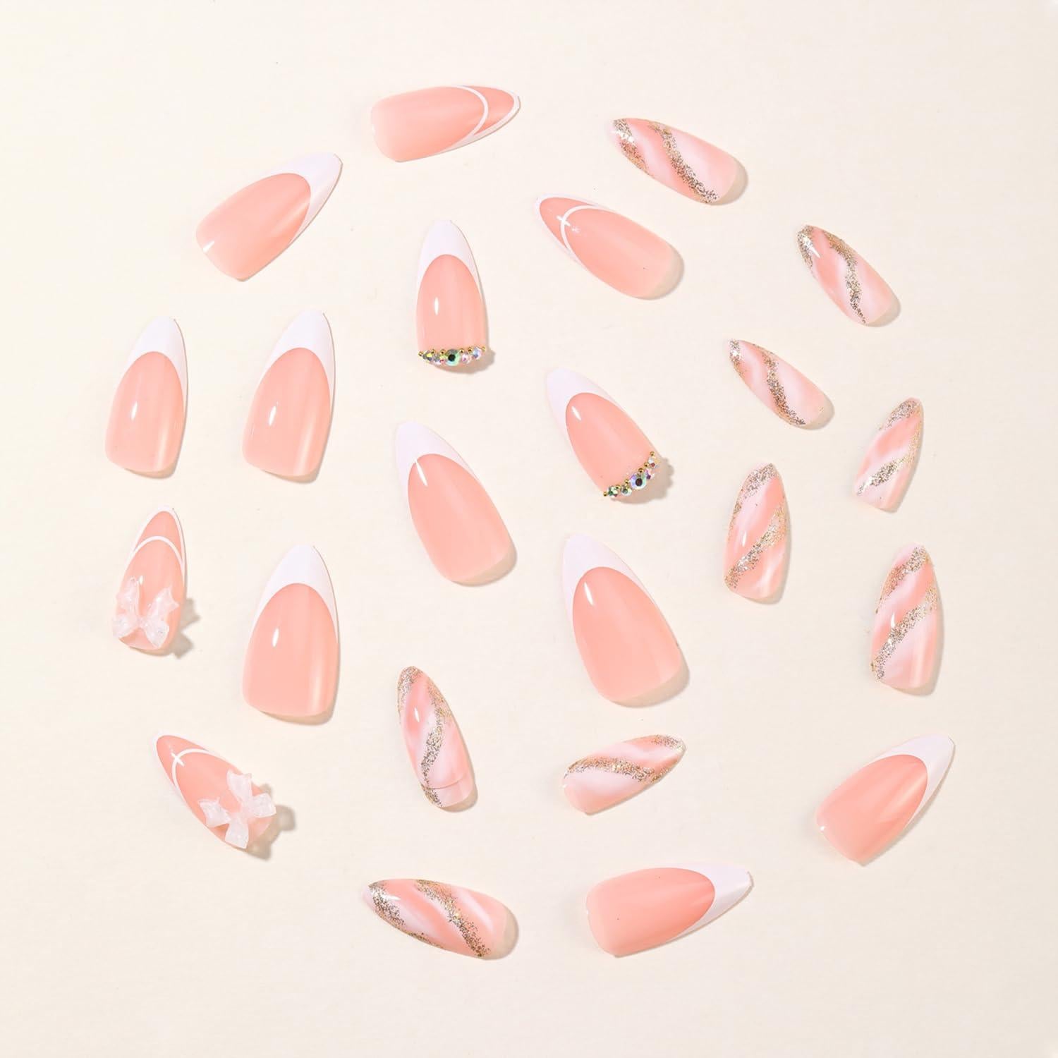 Uñas Postizas Francesas Blancas Vopintpy con Charm 3D