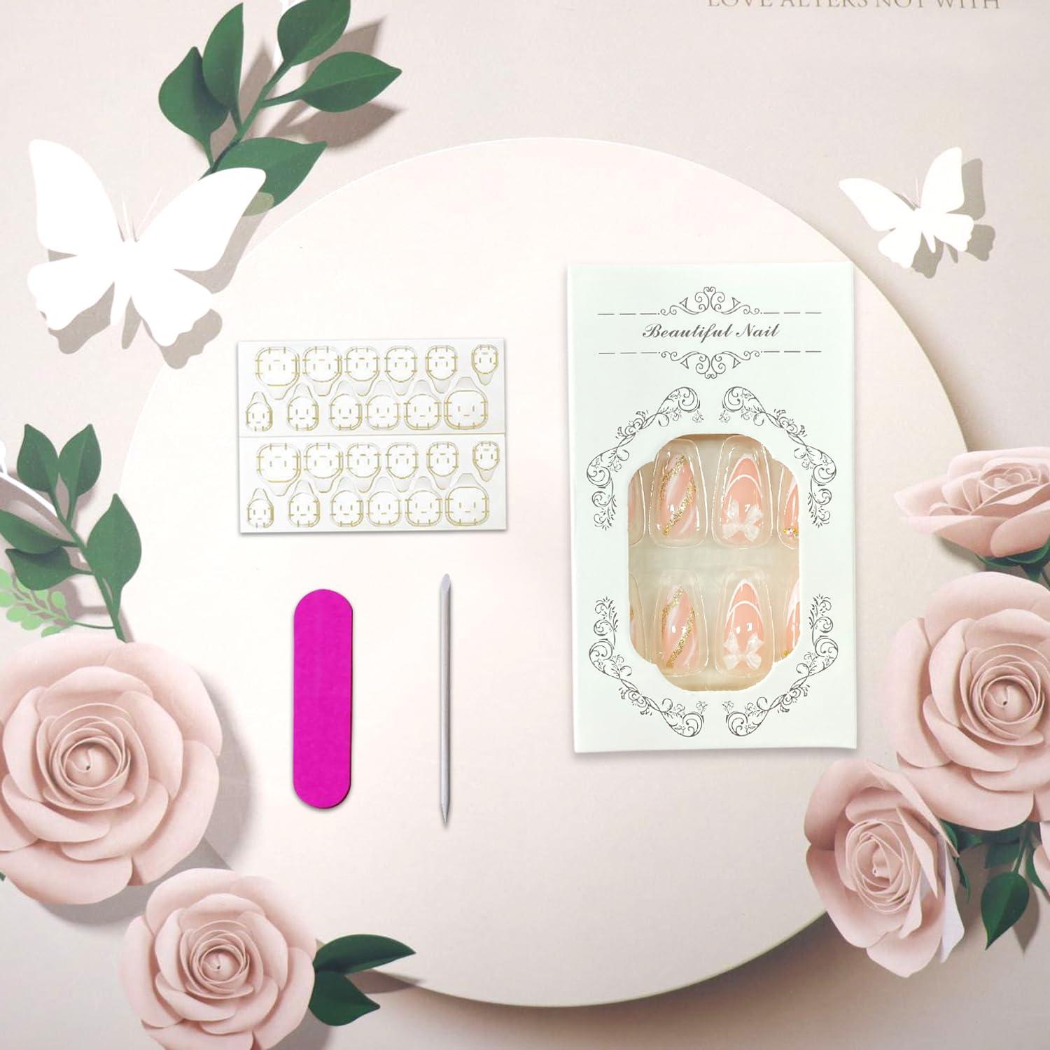 Uñas Postizas Francesas Blancas Vopintpy con Charm 3D