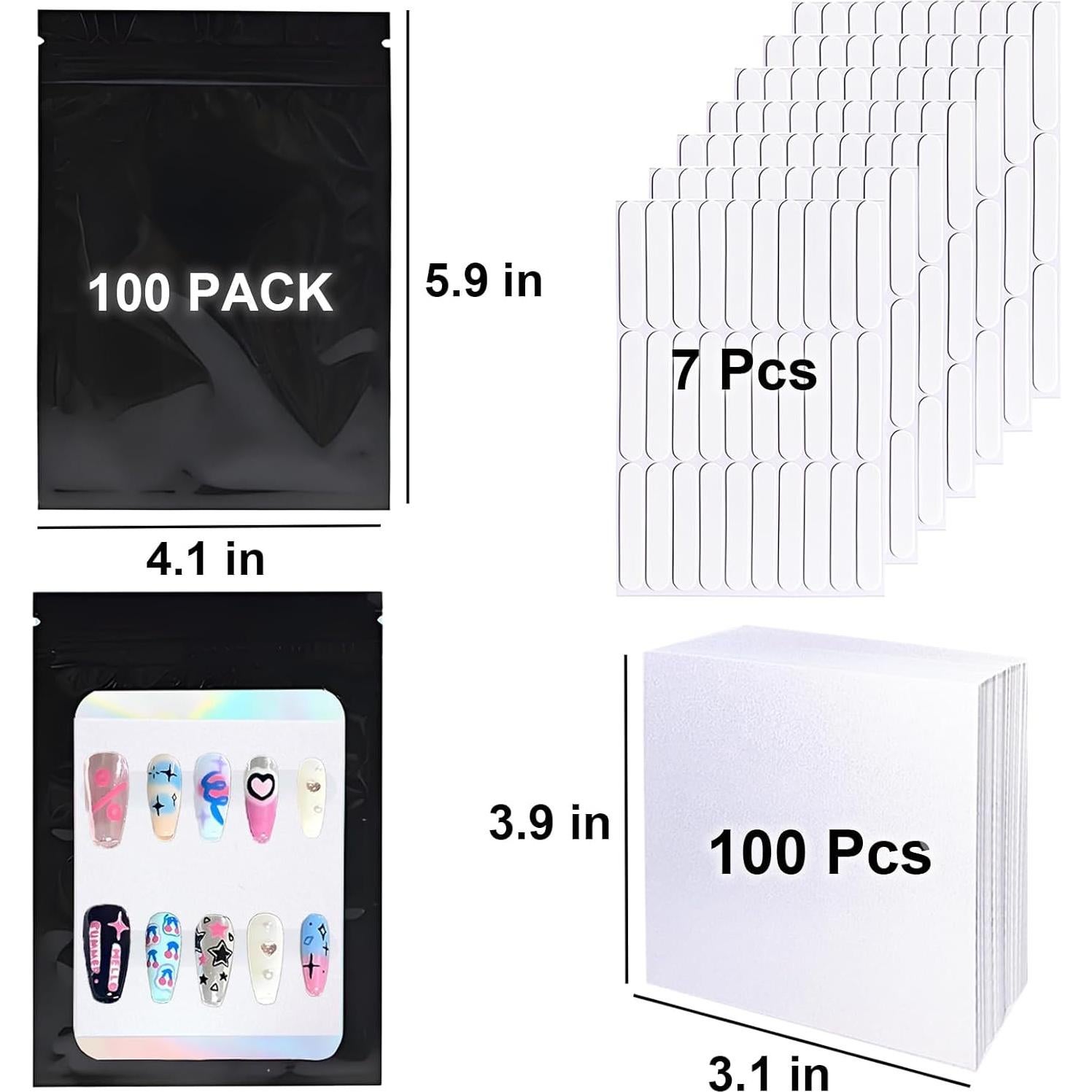 100 Bolsas Holográficas para Uñas Postizas Sawvolker 10.5x15cm