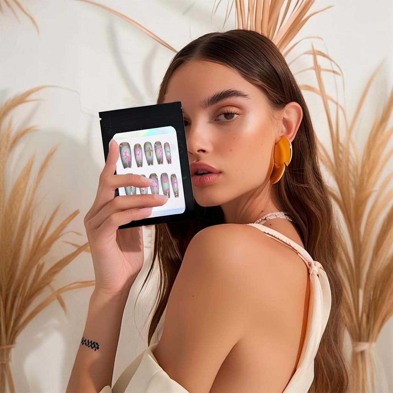 100 Bolsas Holográficas para Uñas Postizas Sawvolker 10.5x15cm