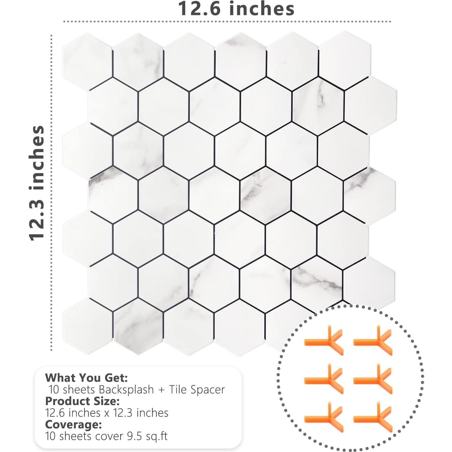 Azulejos Autoadhesivos STICKGOO Hexagonales 10 Hojas Mármol Blanco