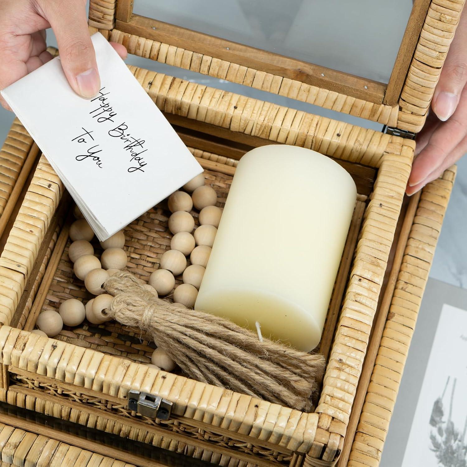 Juego de 2 Cajas Decorativas de Ratán con Tapa de Vidrio - HUAXIN CRAFT H