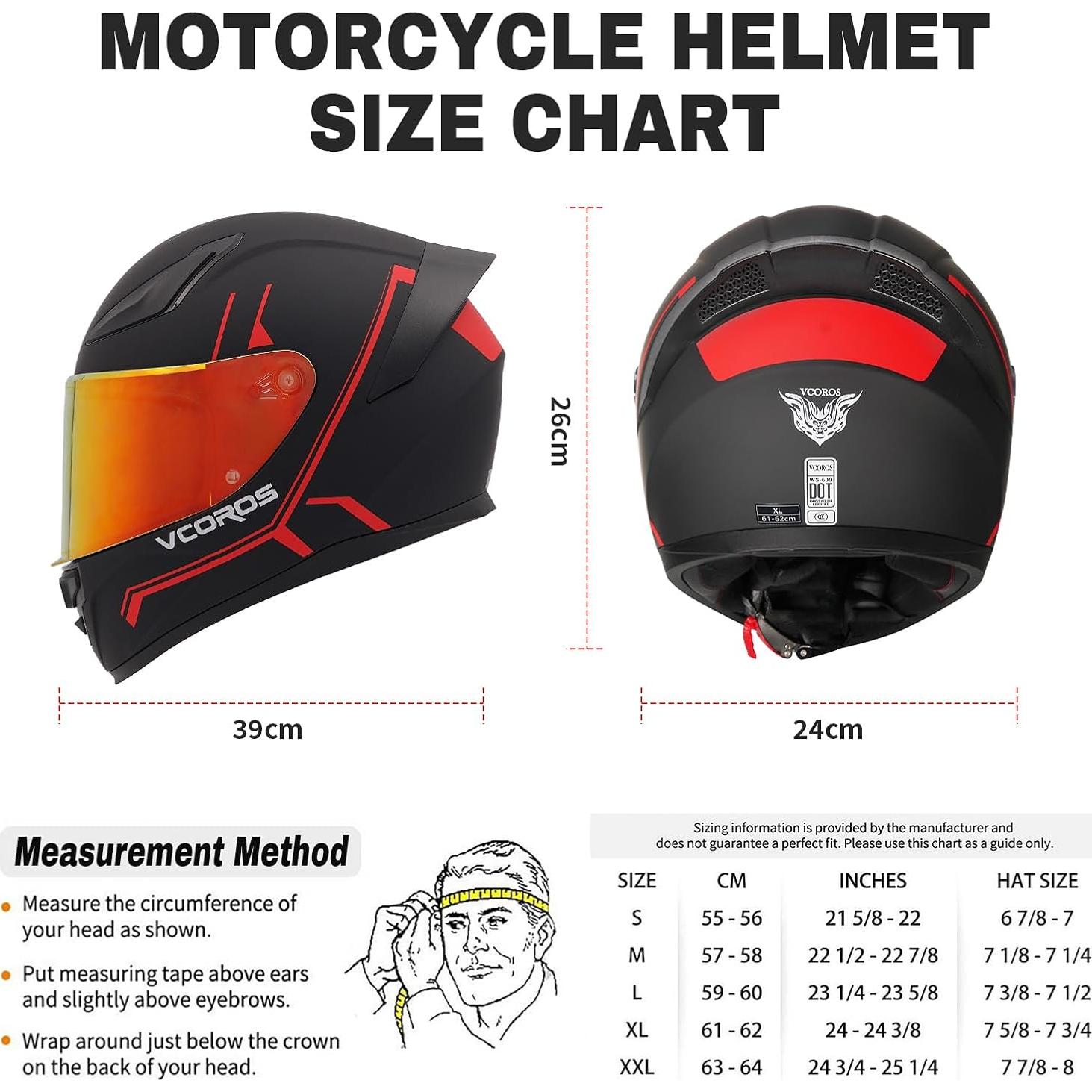 Casco de motocicleta VCOROS WS-609 L rojo mate DOT