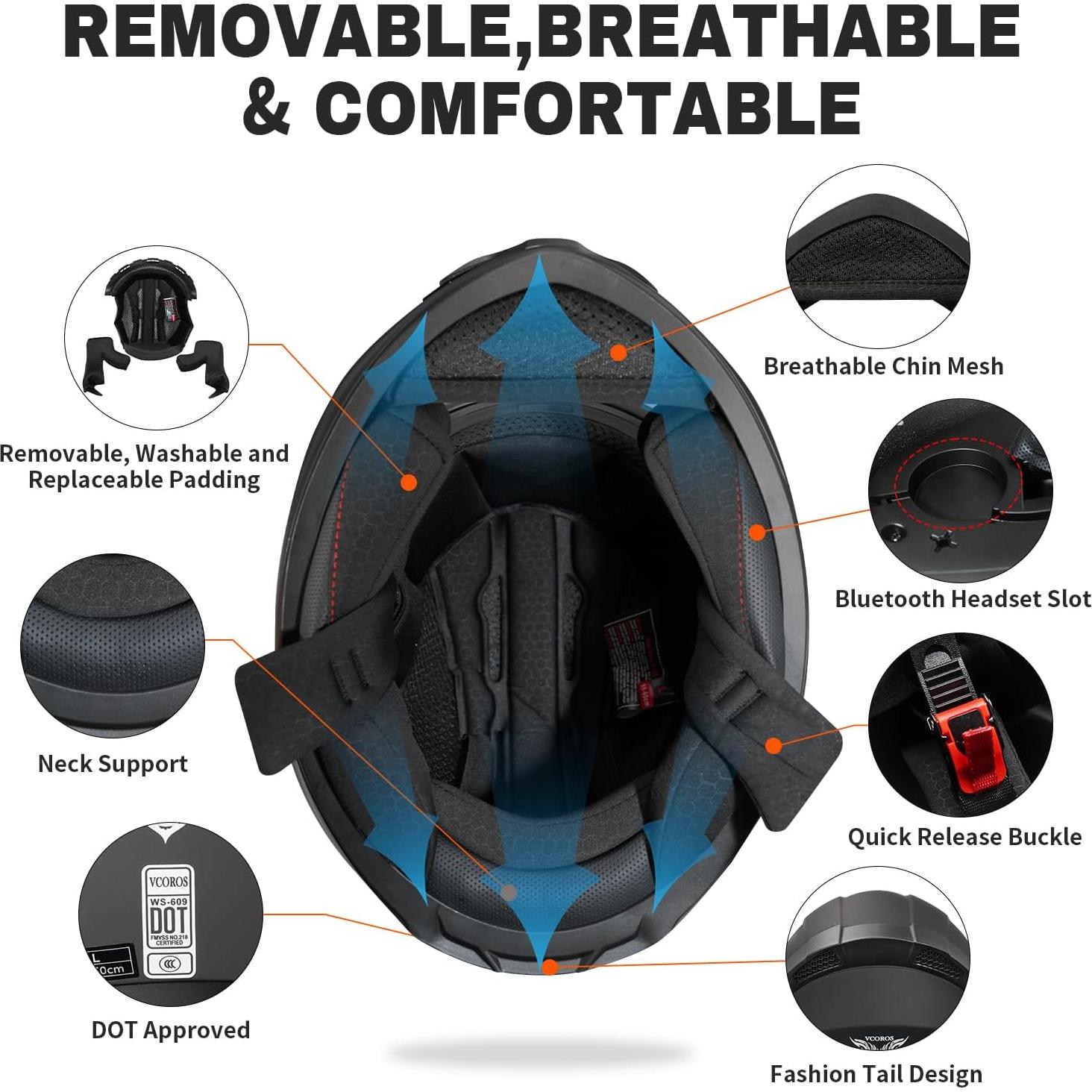 Casco de motocicleta VCOROS WS-609 L rojo mate DOT