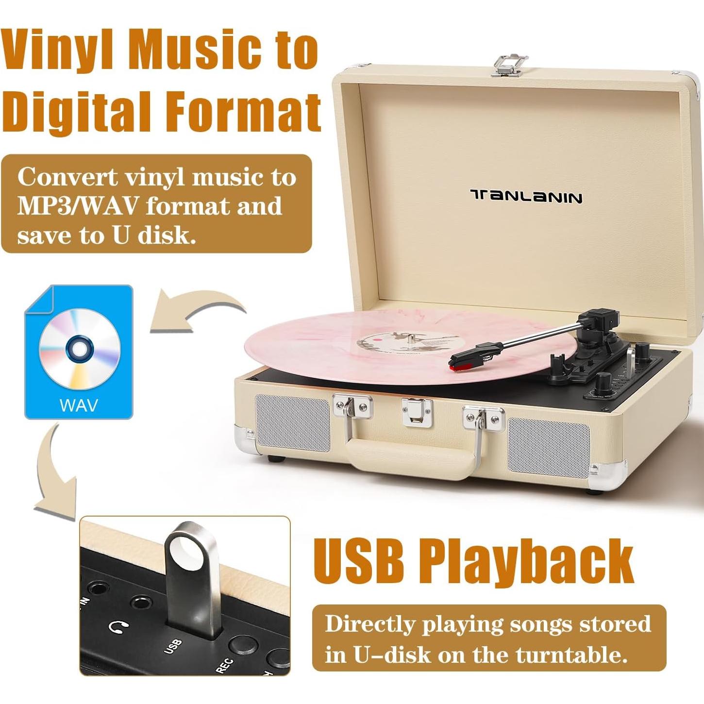 Reproductor de Vinilo TANLANIN TE-2021 Bluetooth 3 Velocidades