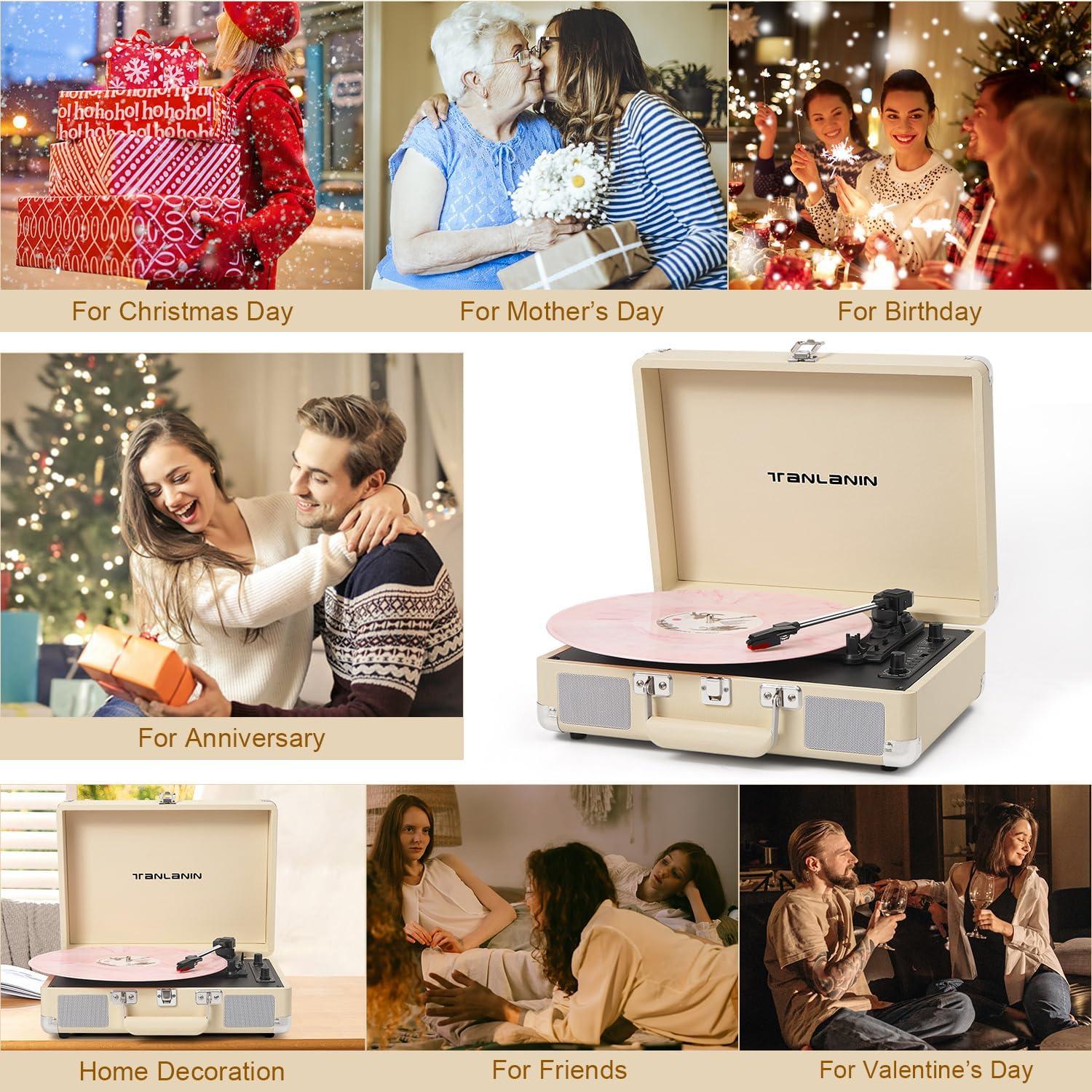 Reproductor de Vinilo TANLANIN TE-2021 Bluetooth 3 Velocidades