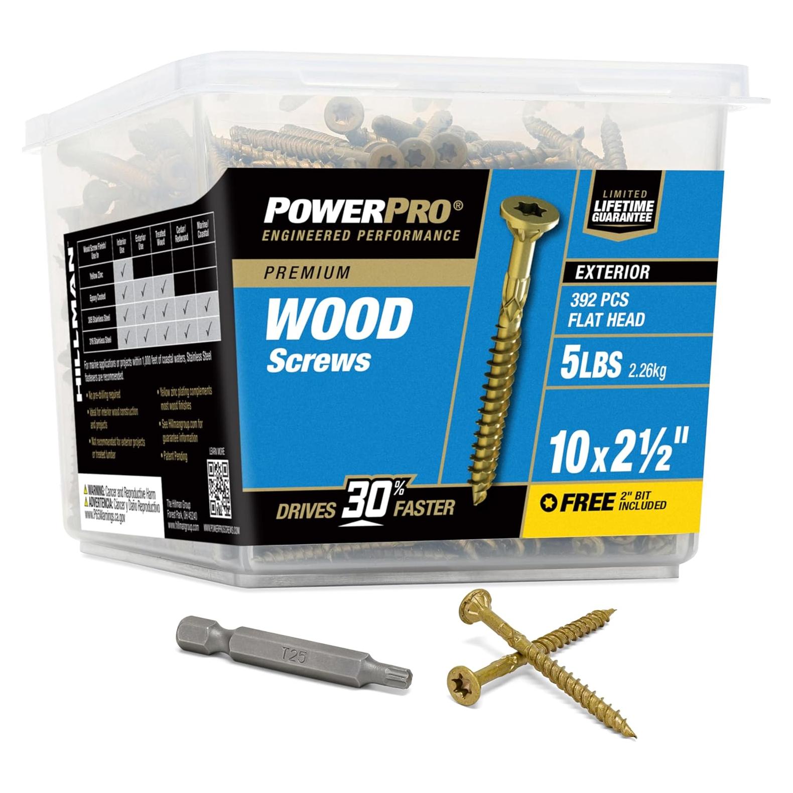 Tornillos de Madera Power Pro #10 x 6.35cm 415pcs Epoxi Bronce