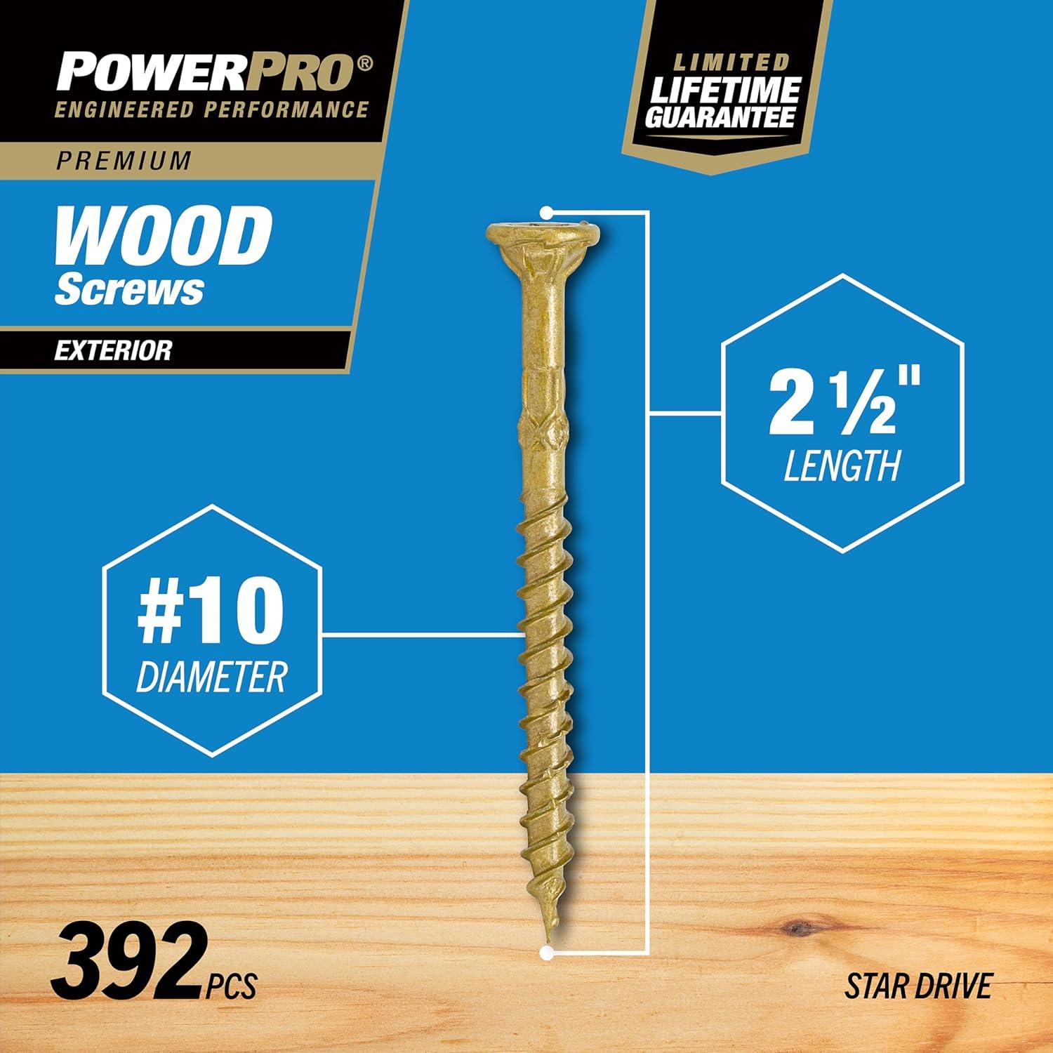 Tornillos de Madera Power Pro #10 x 6.35cm 415pcs Epoxi Bronce