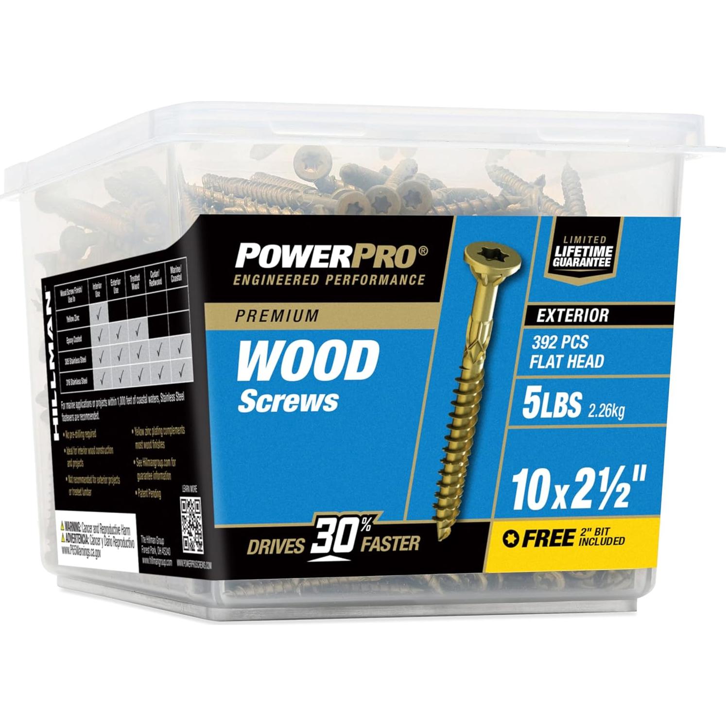 Tornillos de Madera Power Pro #10 x 6.35cm 415pcs Epoxi Bronce