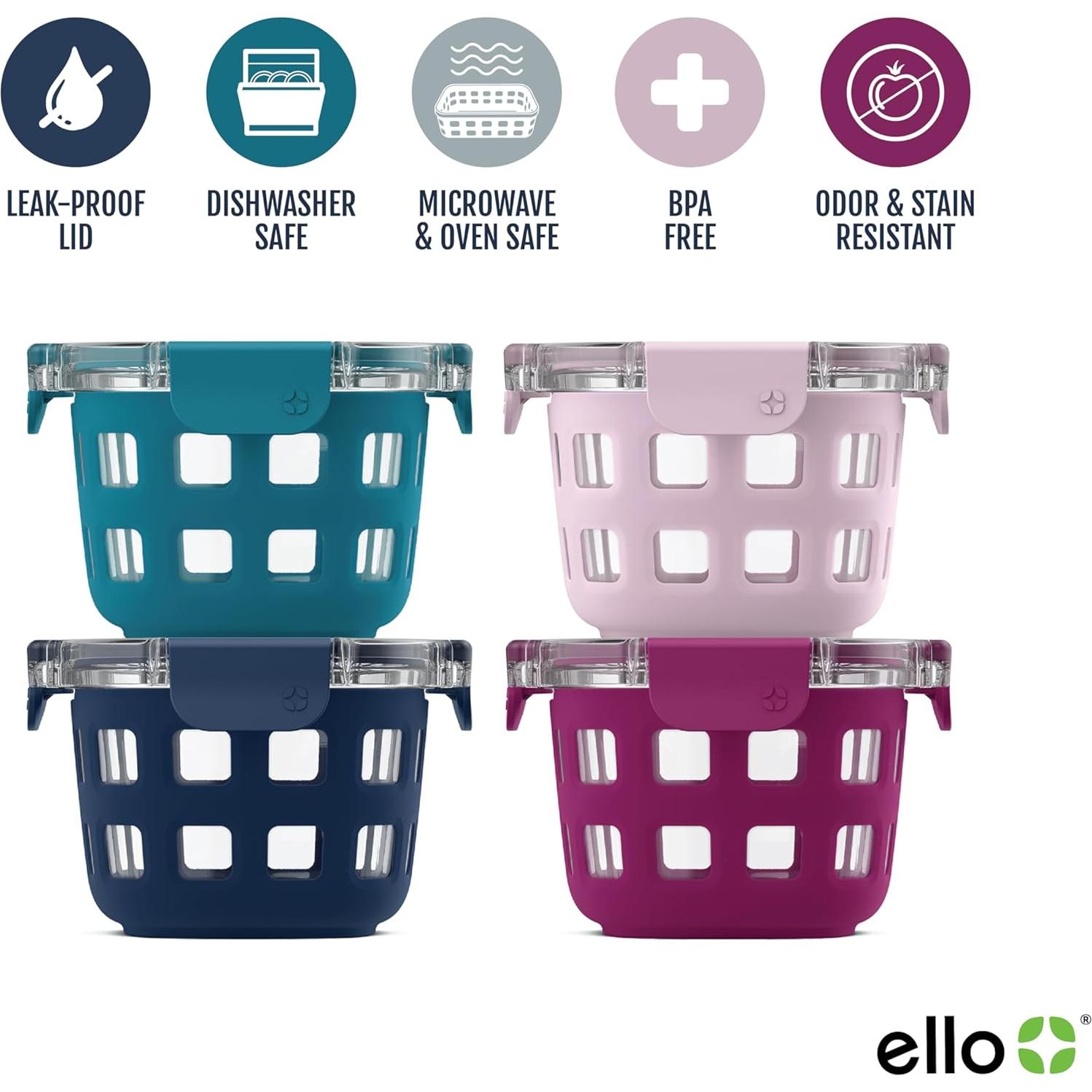 Set de Recipientes de Vidrio Reutilizables Ello DuraGlass 2 Tazas 4-Pack