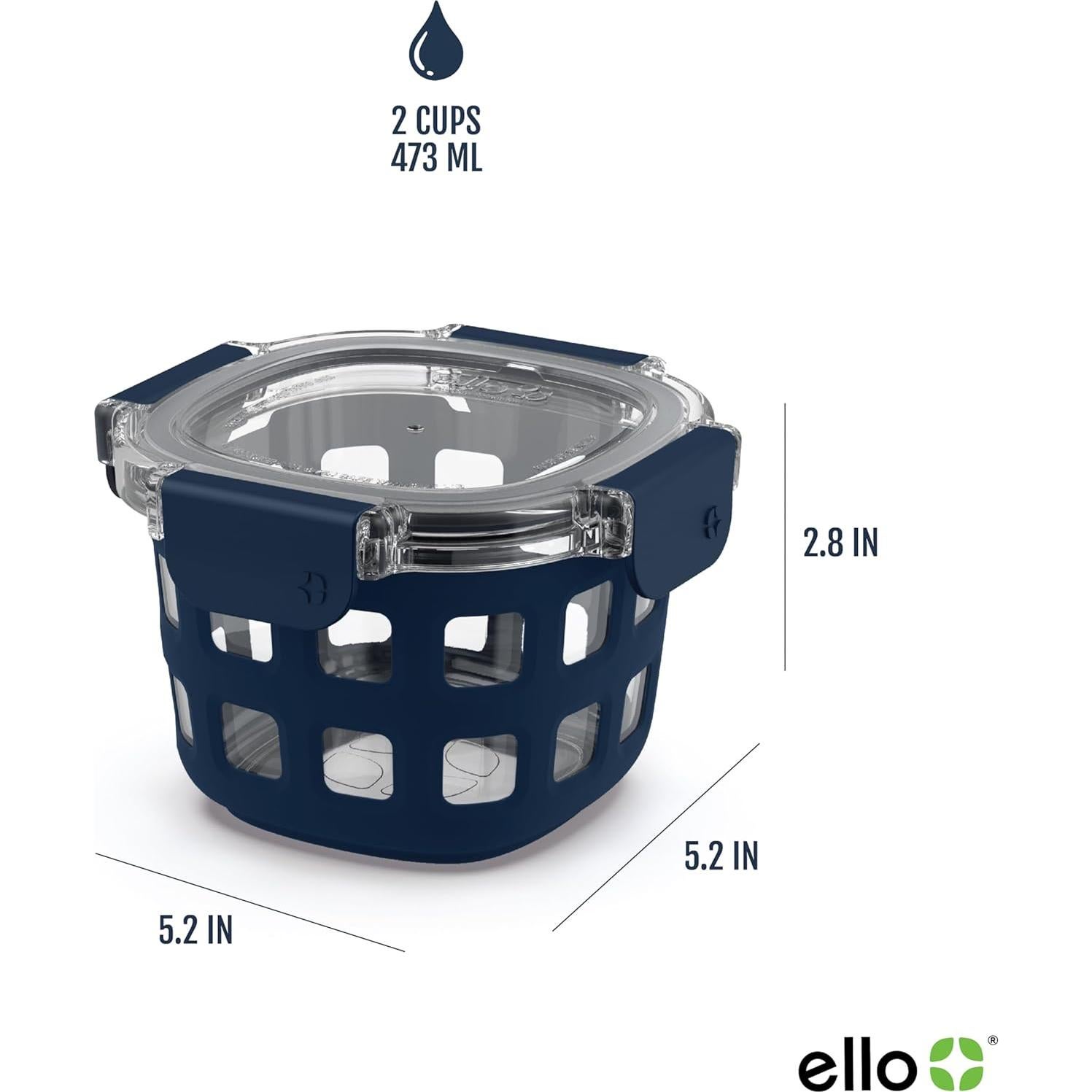 Set de Recipientes de Vidrio Reutilizables Ello DuraGlass 2 Tazas 4-Pack