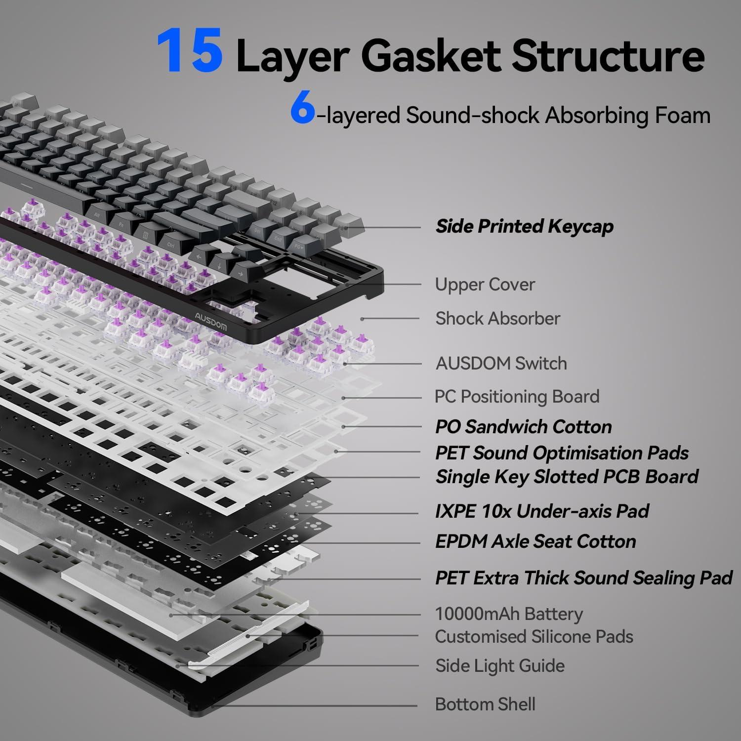 Teclado Mecánico Inalámbrico AUSDOM Hola 87, RGB, 10000mAh