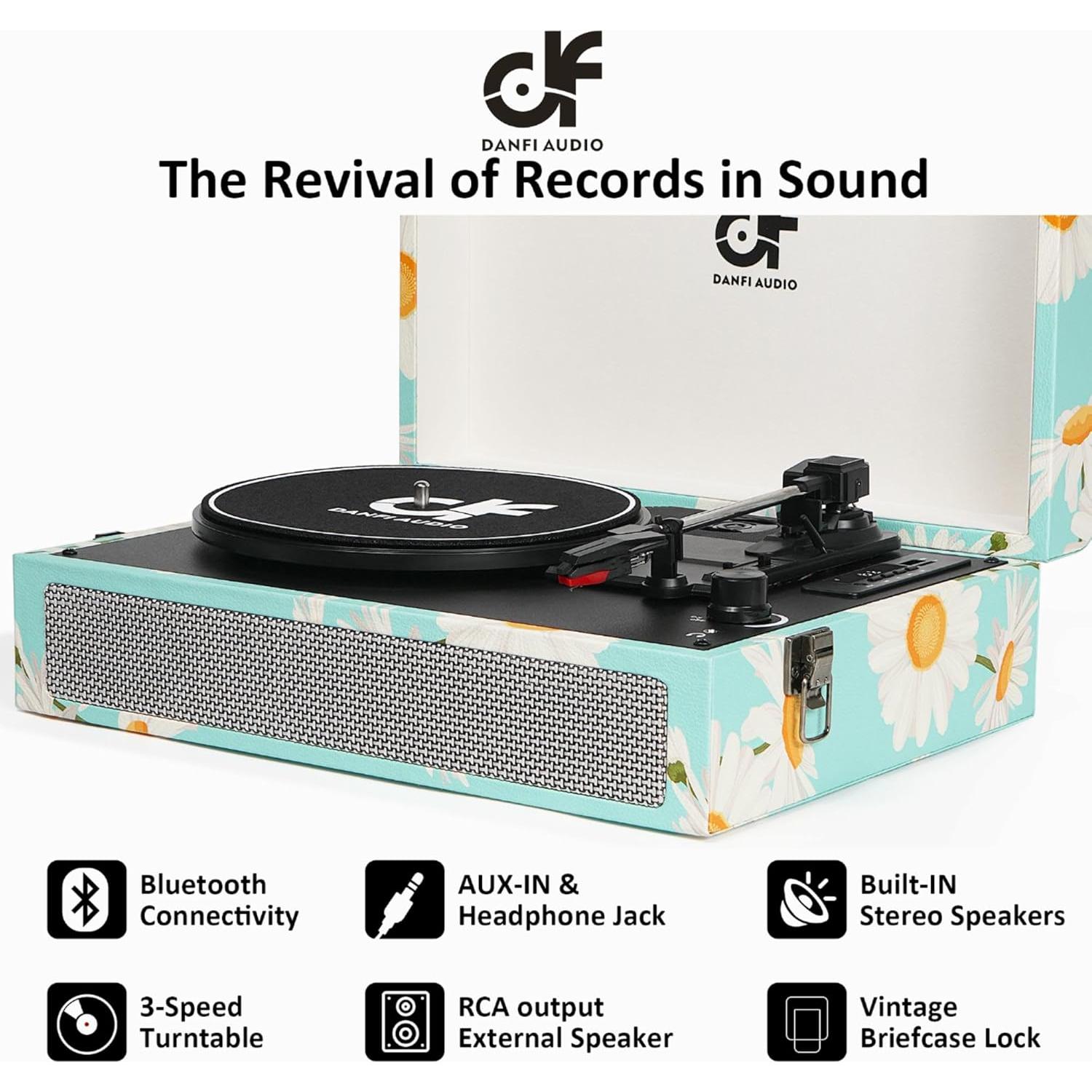 Reproductor de Vinilo Bluetooth DANFI AUDIO Azul 3 Velocidades