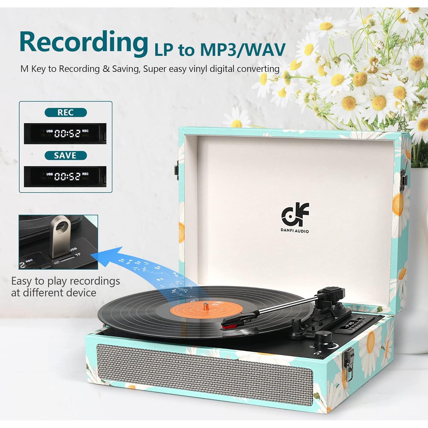 Reproductor de Vinilo Bluetooth DANFI AUDIO Azul 3 Velocidades