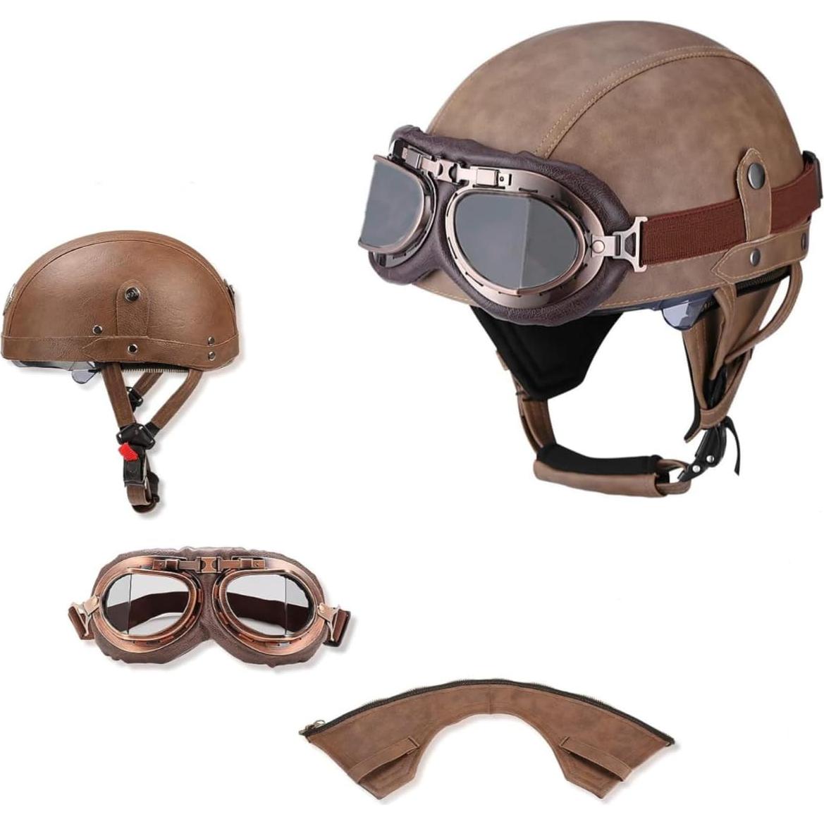 Casco de motocicleta Senhill estilo alemán M/L con gafas