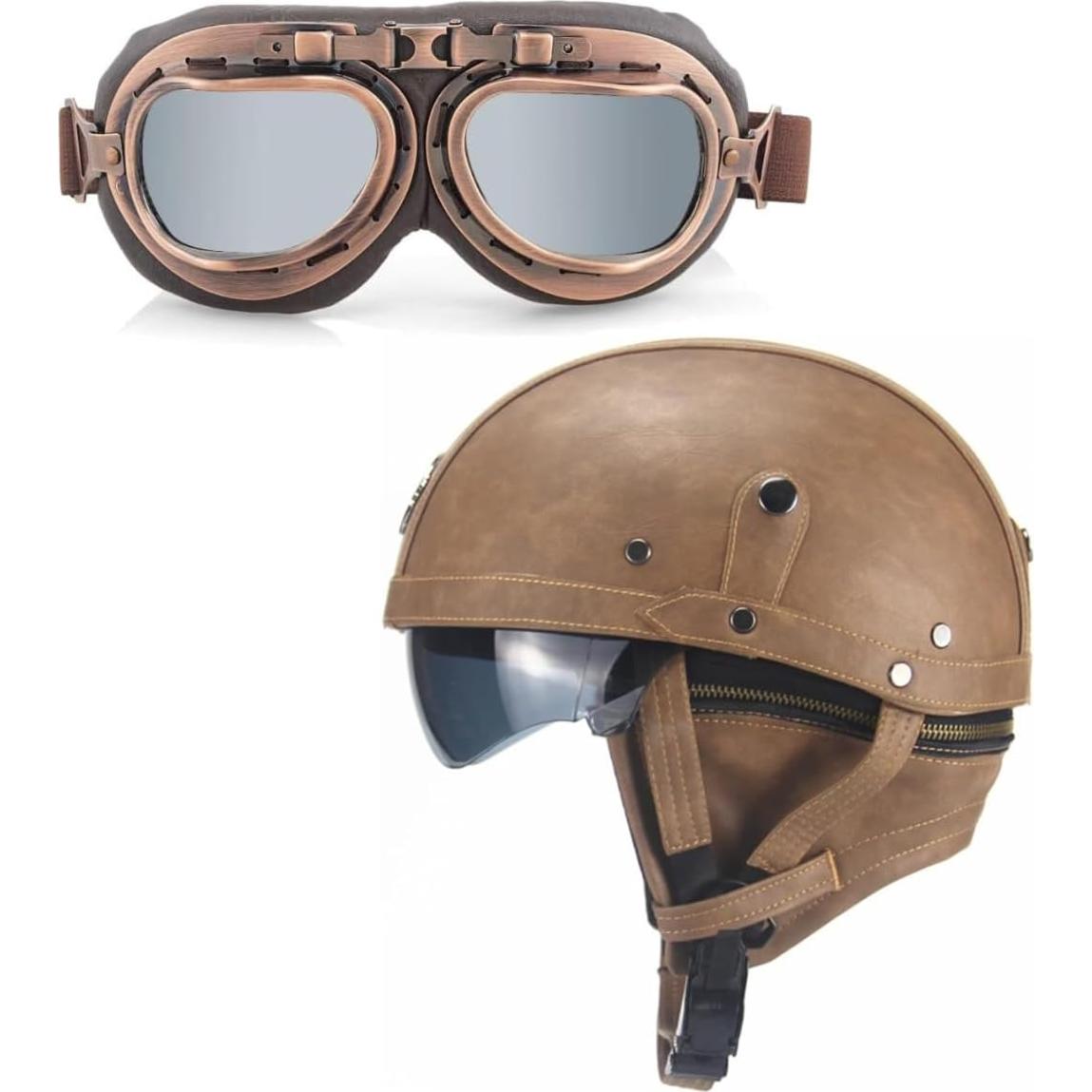 Casco de motocicleta Senhill estilo alemán M/L con gafas