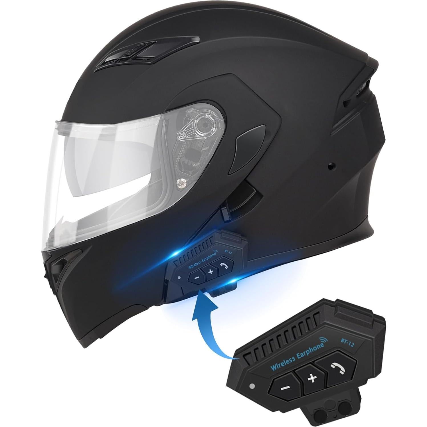 Casco Modular JZZLSJT Bluetooth Mediano Negro Mate