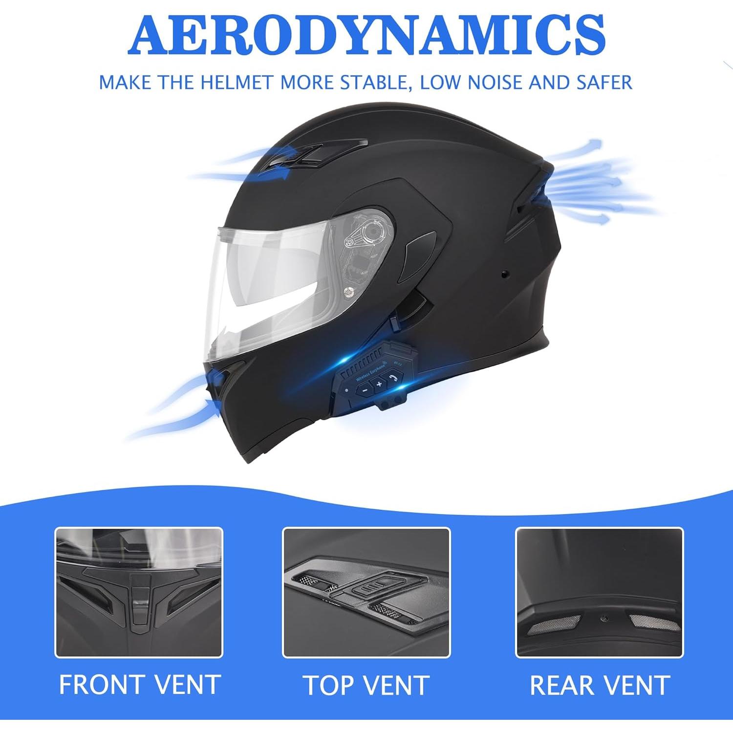 Casco Modular JZZLSJT Bluetooth Mediano Negro Mate