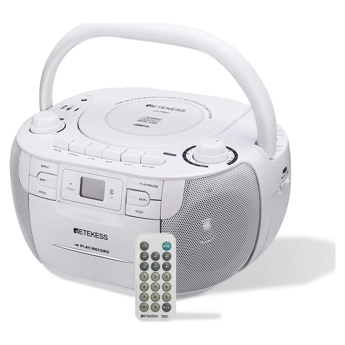 Retekess TR621 Boombox CD y Casete Portátil Blanco