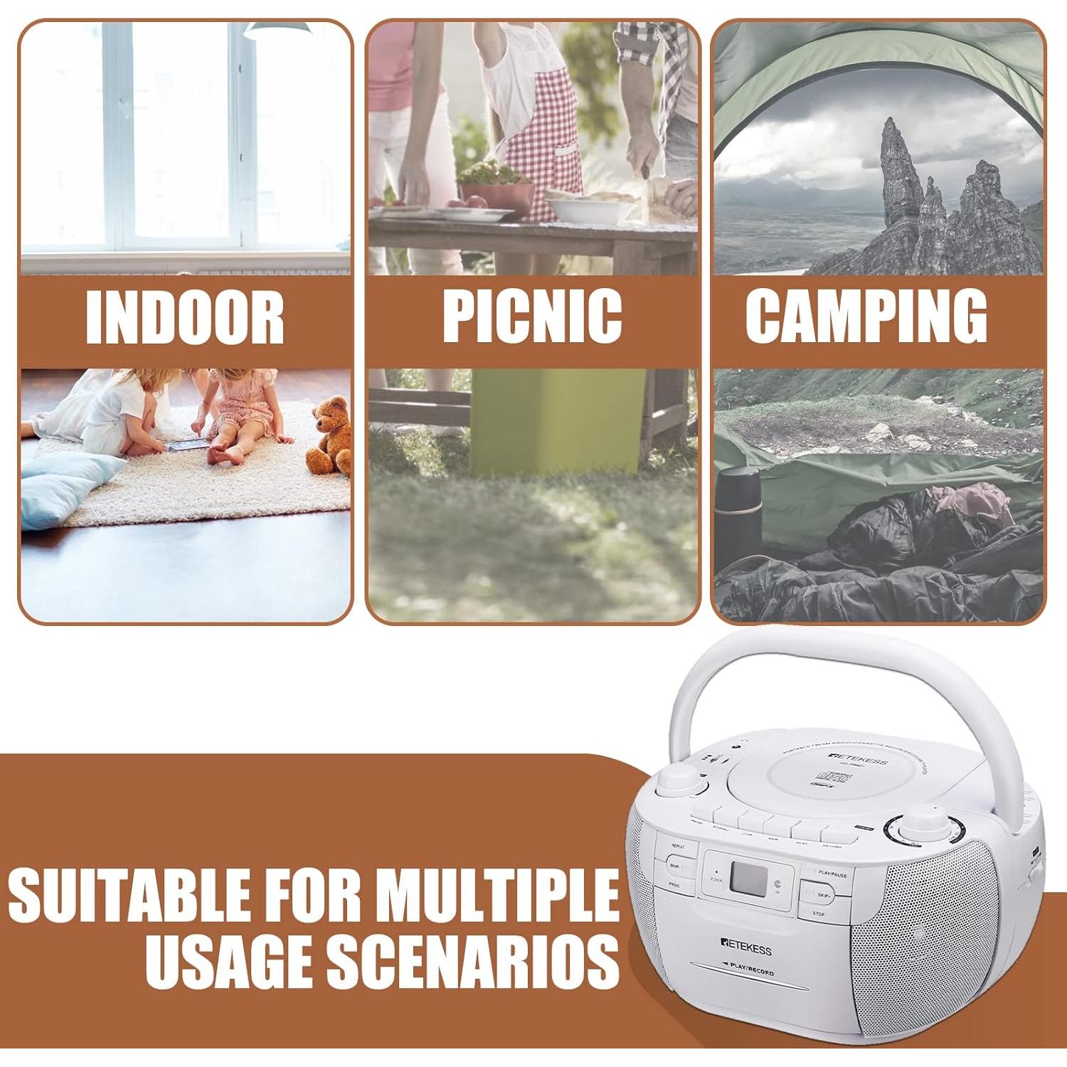 Retekess TR621 Boombox CD y Casete Portátil Blanco