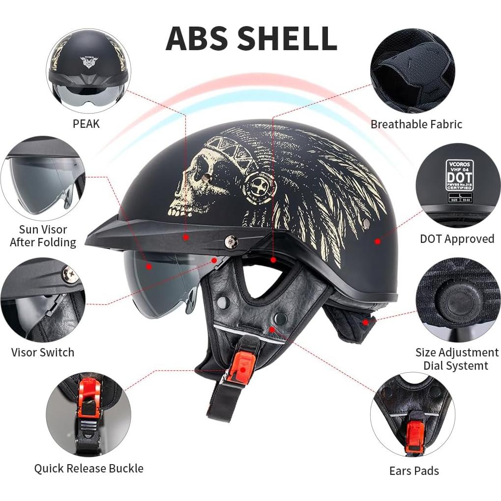 Casco VHF04 VCOROS Abierto con Visera Solar Ajustable