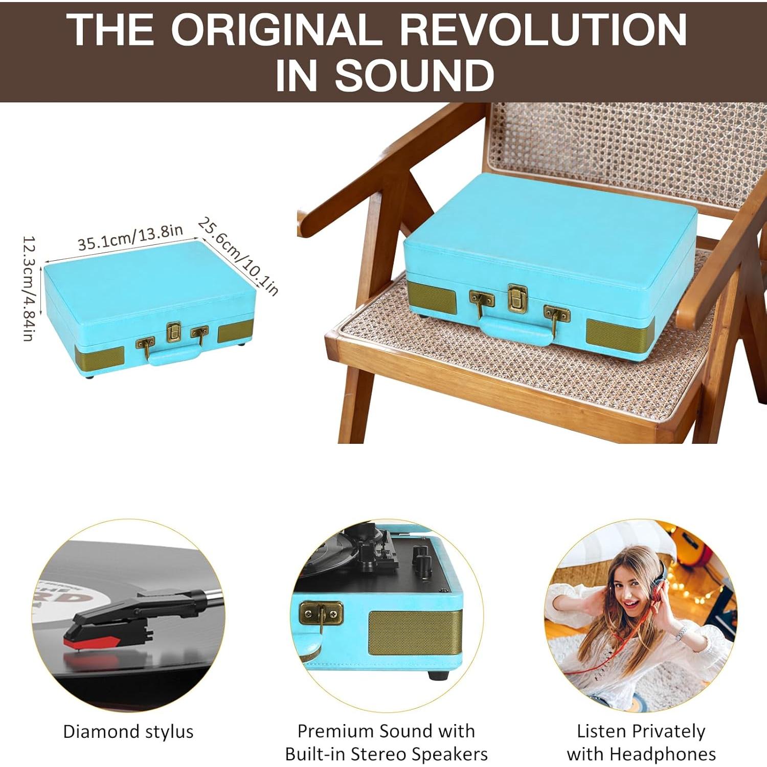 Reproductor de Vinilo Portátil Retrolife R610 Bluetooth 3 Velocidades