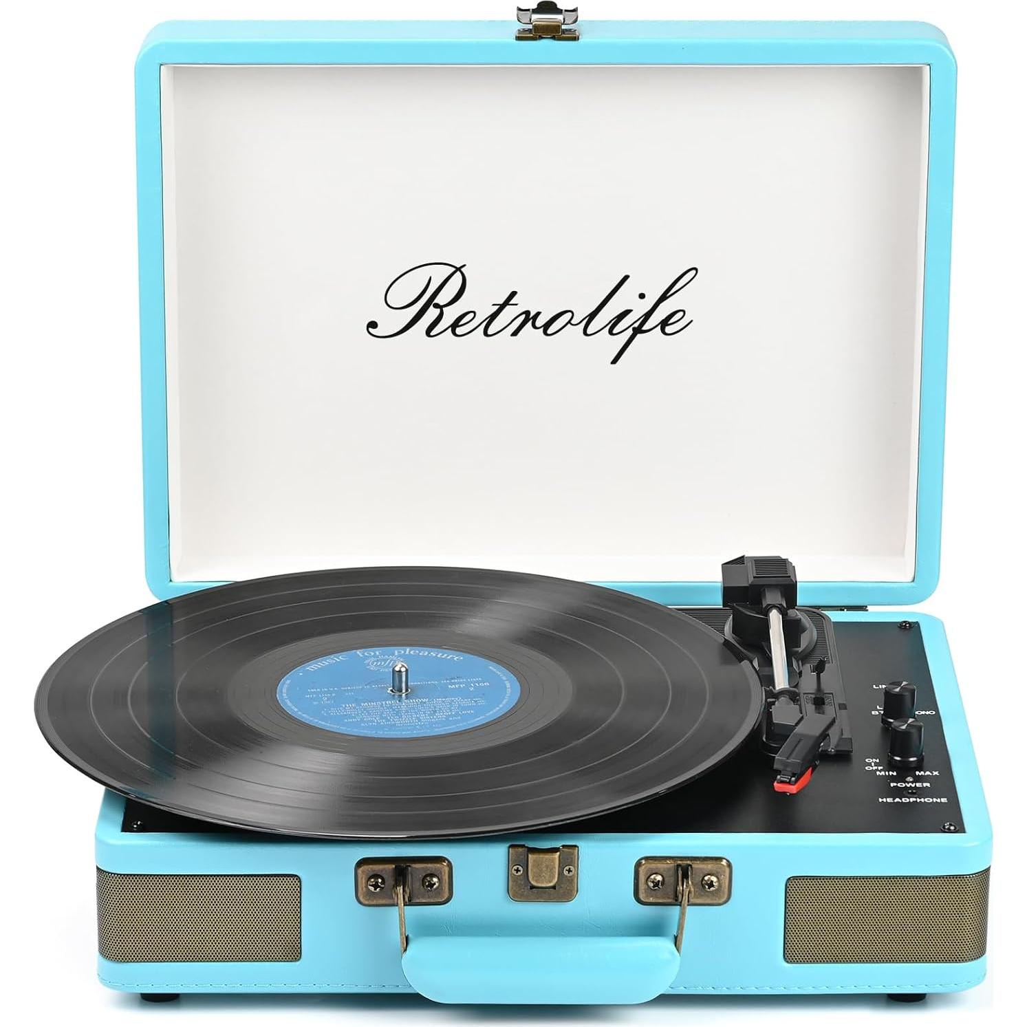 Reproductor de Vinilo Portátil Retrolife R610 Bluetooth 3 Velocidades