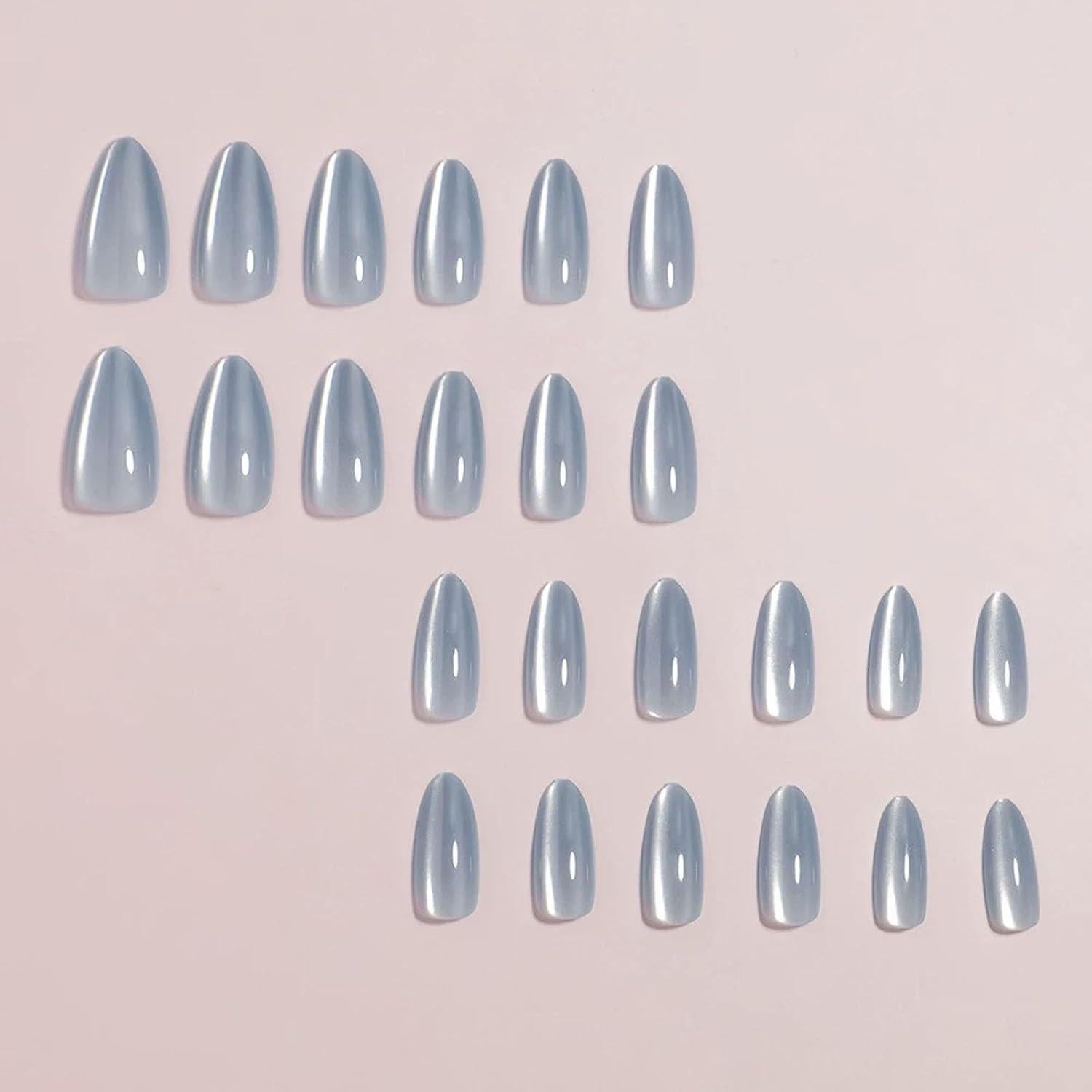 Uñas Postizas Cat Eye Azules 30 Pcs - Acrílicas Medianas