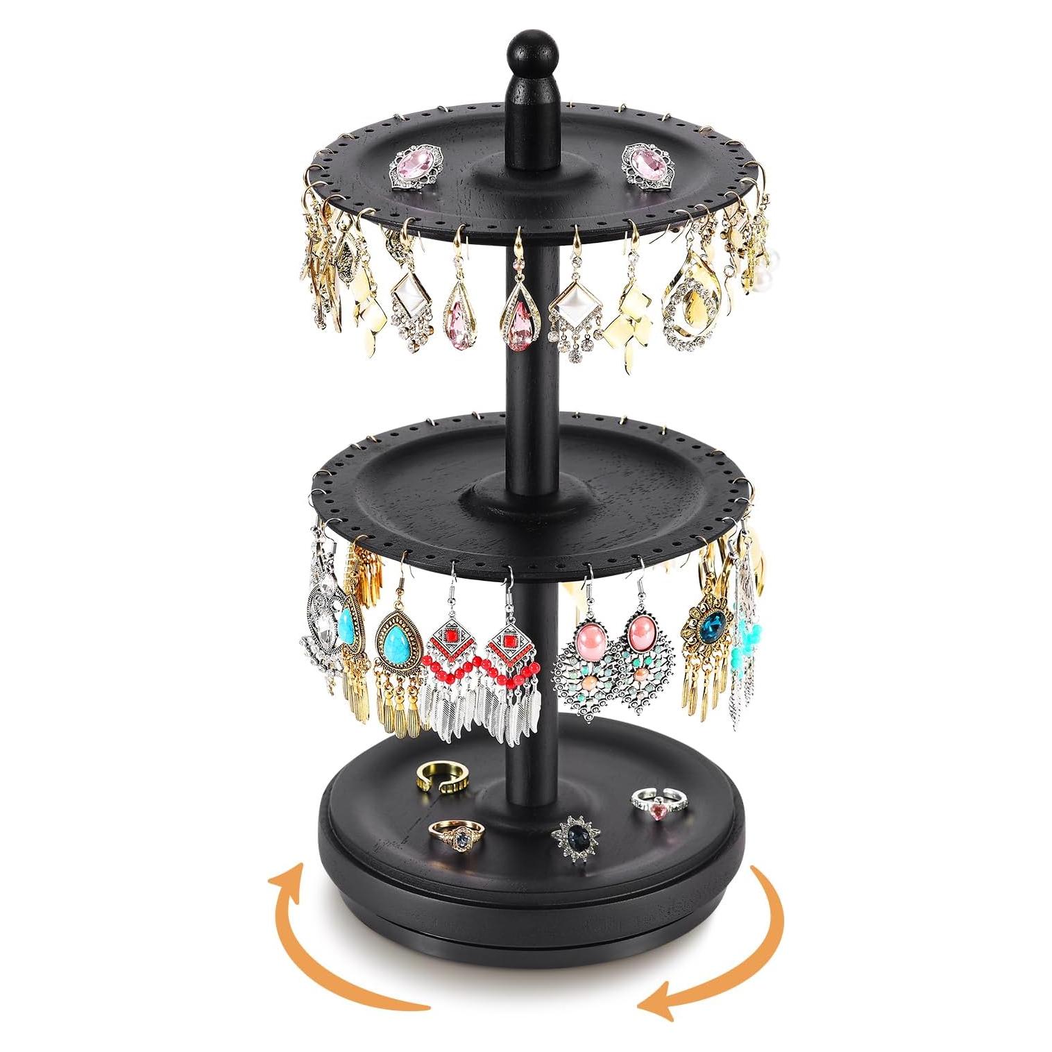 Organizador de Pendientes BNING Giratorio de Madera 3 Niveles