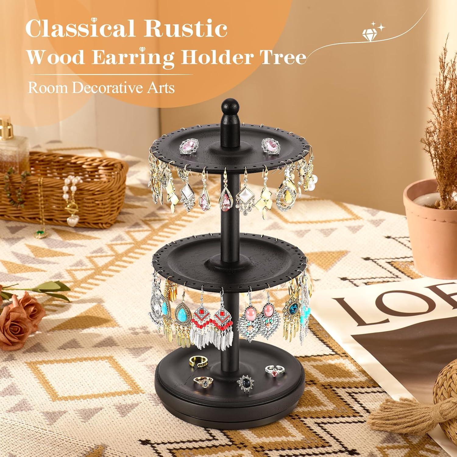 Organizador de Pendientes BNING Giratorio de Madera 3 Niveles